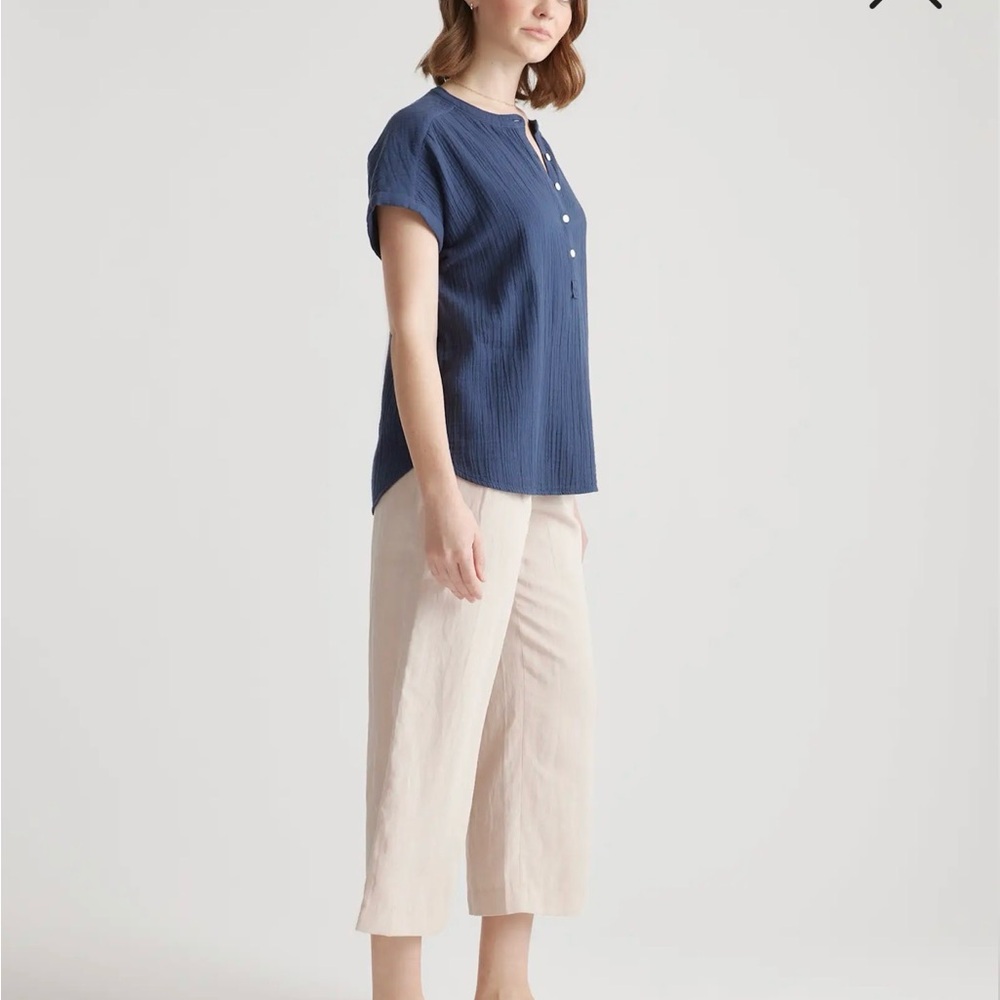 Quince Organic Cotton Gauze Roll Sleeve Shirt Blue - Large - Picture 7 of 8